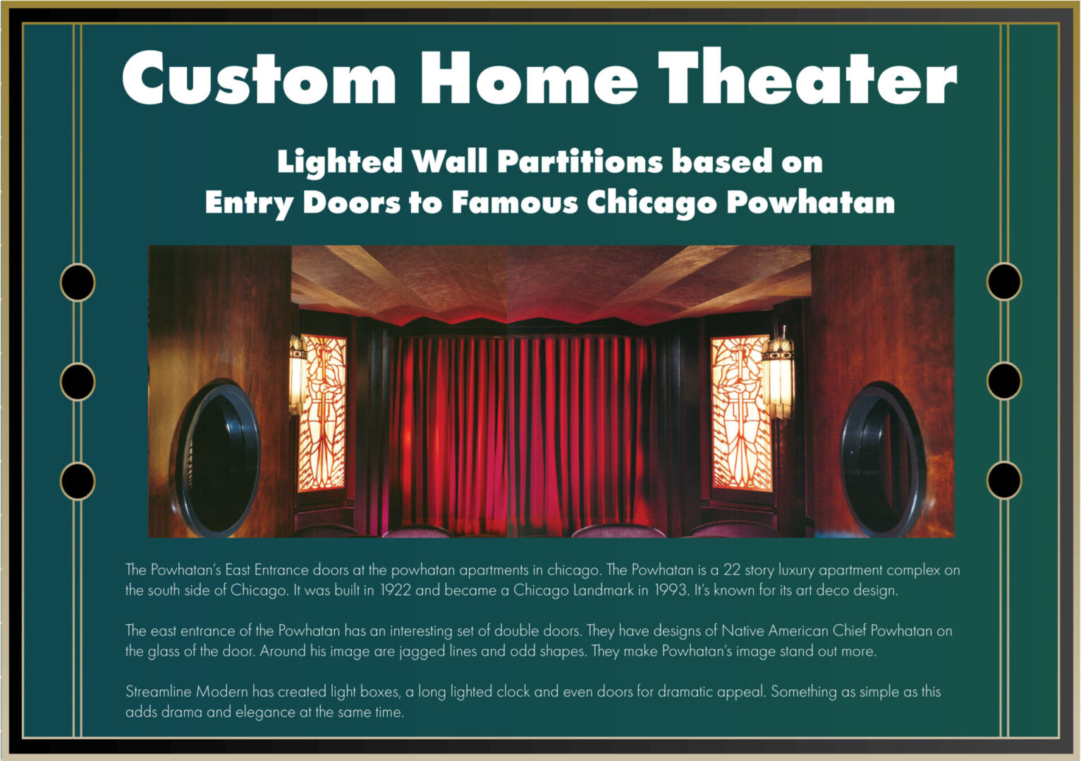A Custom Home Theater with lighted wall partitions