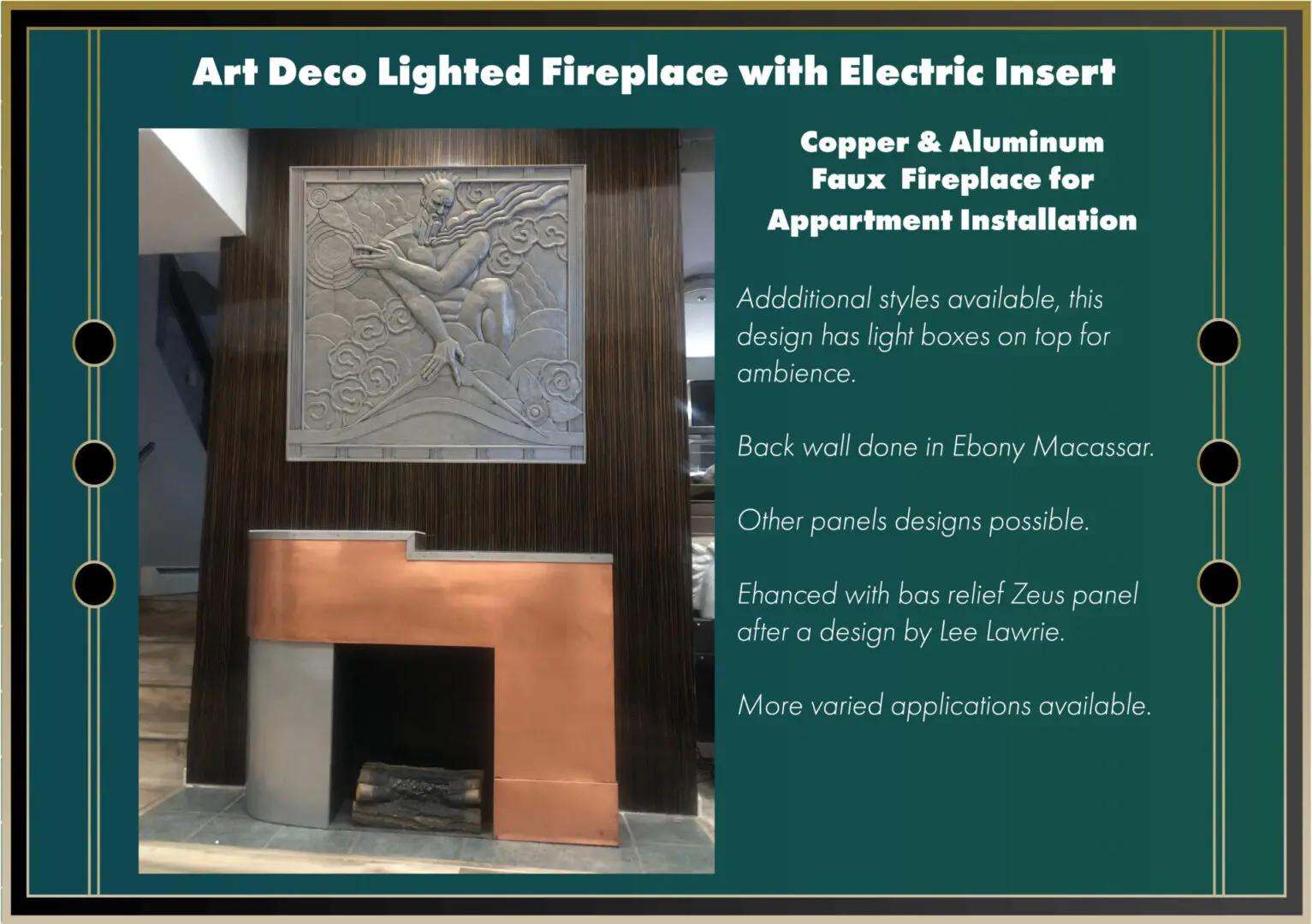Art Deco Lighted Fireplace with Electric Insert