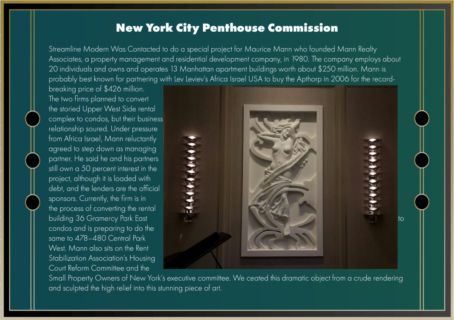 Bas Relief design at New York City Penthouse Commission