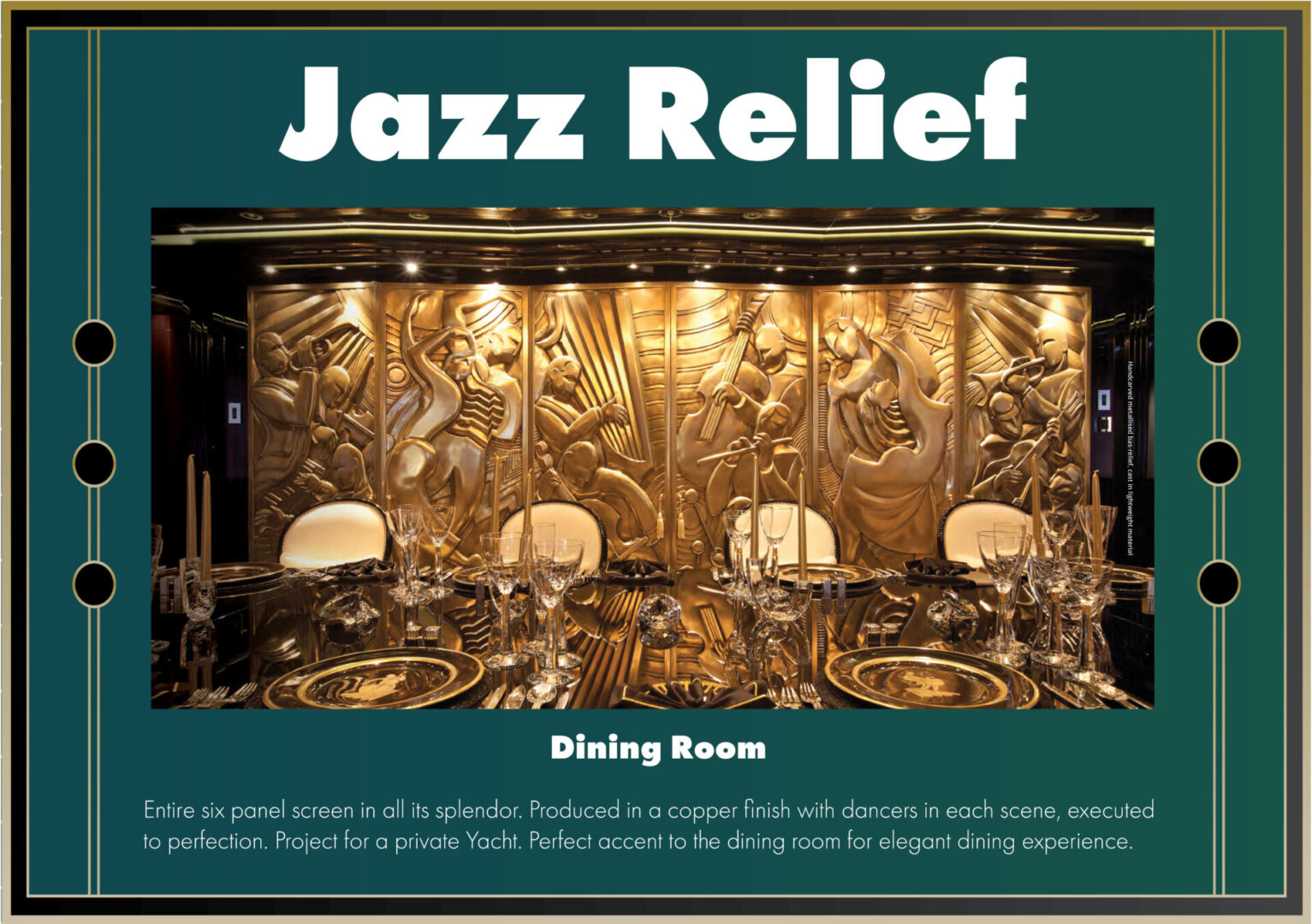 Jazz Relief copper finish panel with musicians and dancers