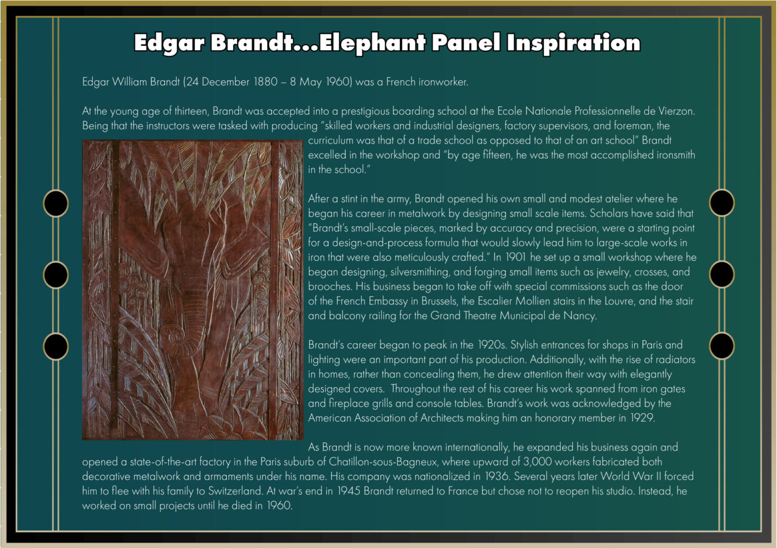Elephant Panel Inspiration by Edgar Brandt