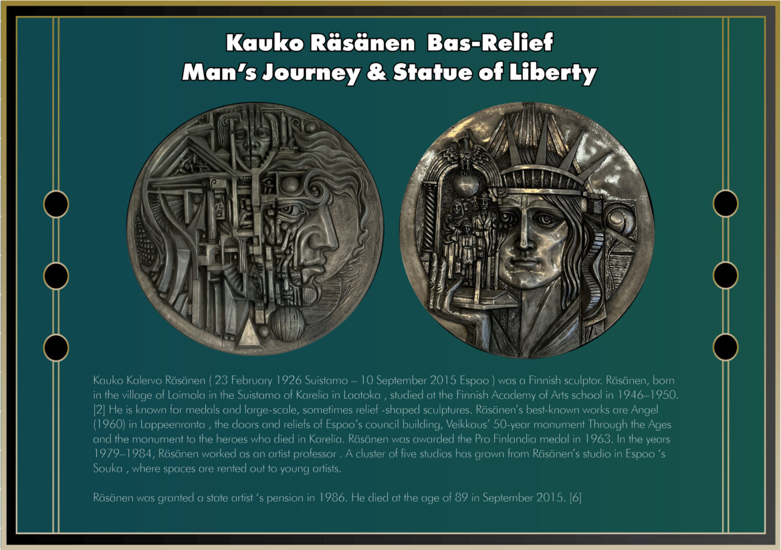 Mans Journey and Statue of Liberty Bas Relief Panels