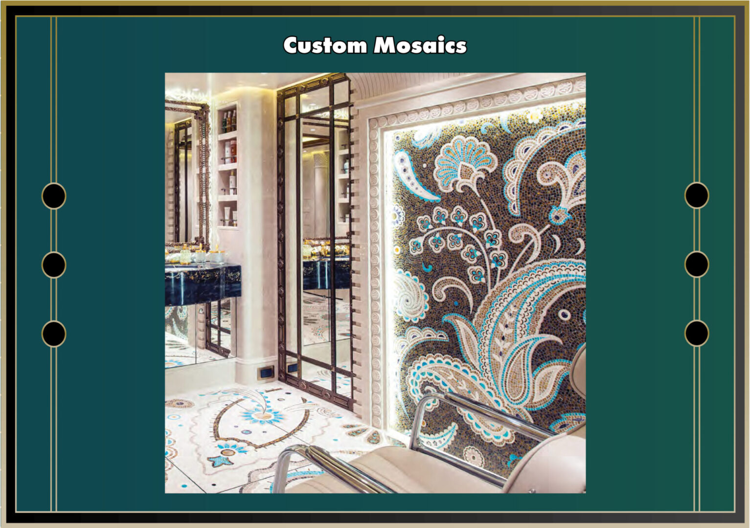 Custom Mosaics adorning a living room area