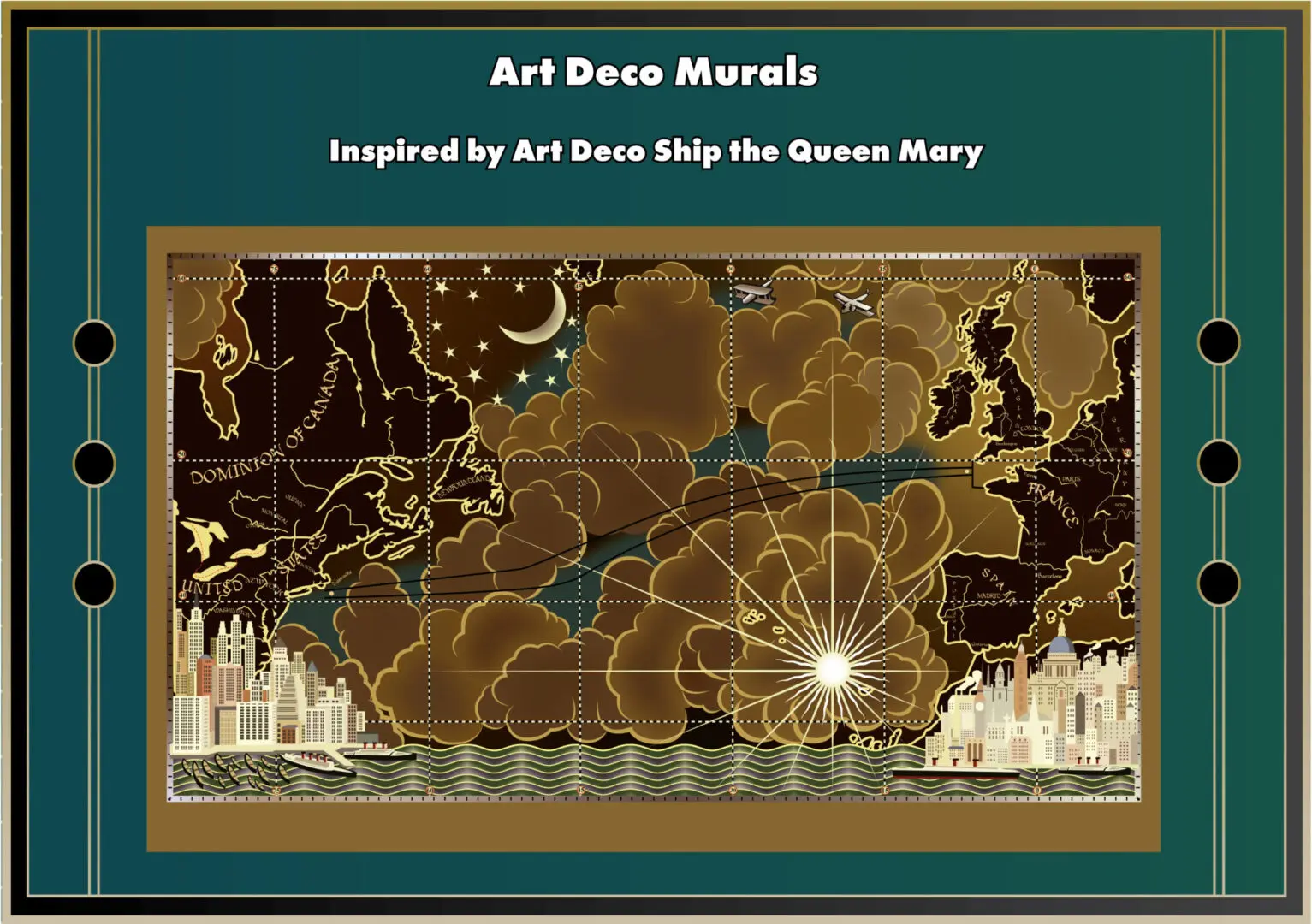 Murals inspired by the Art Deco Ship The Queen Mary